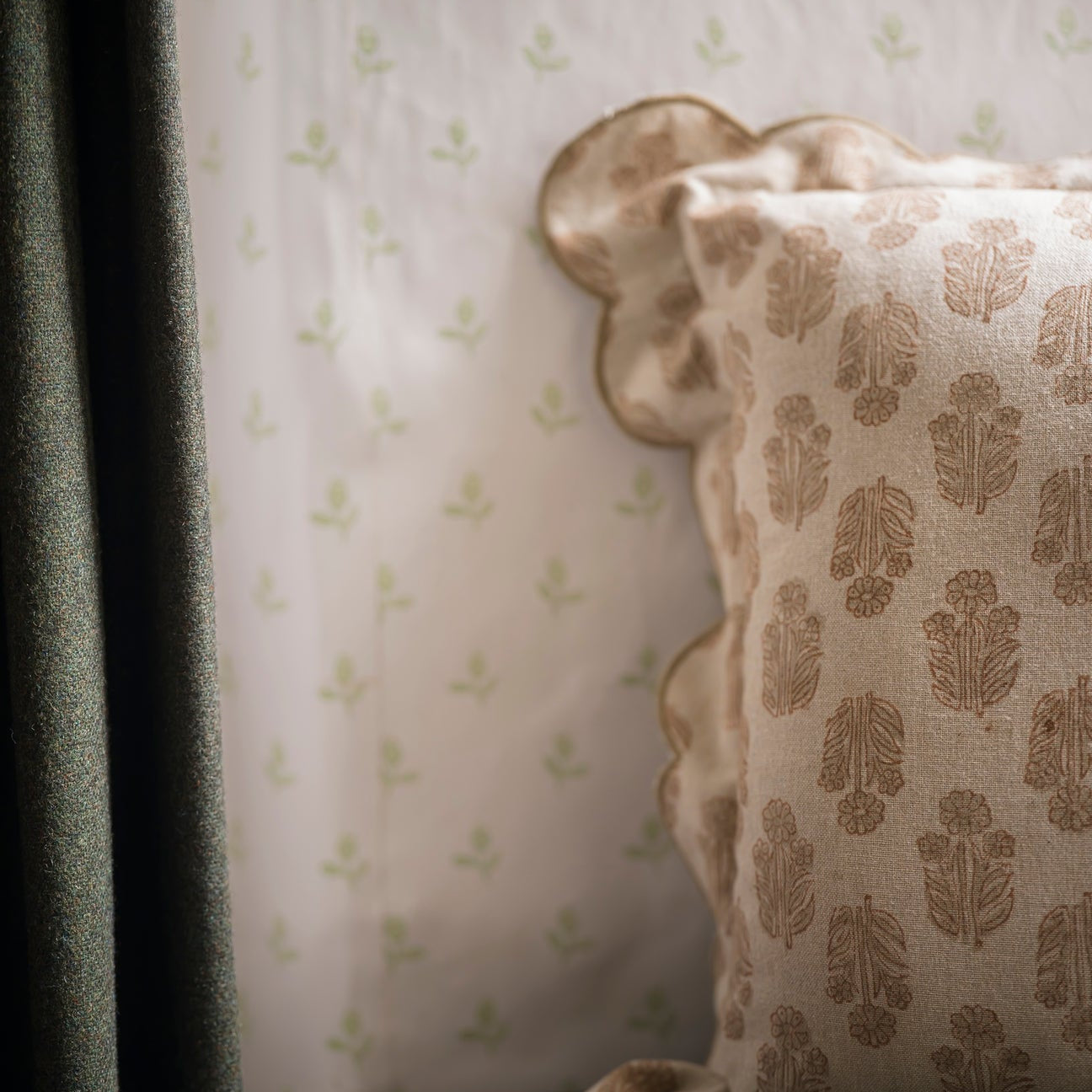 Scallop Block Print Cushion – Taupe