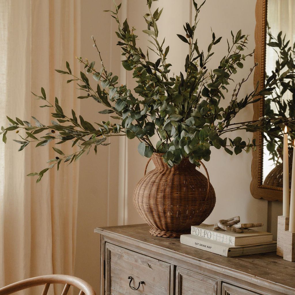 Medium Woven Vase and Olive Stems - Worth $147.50 Bundle Price $118 Save 20%