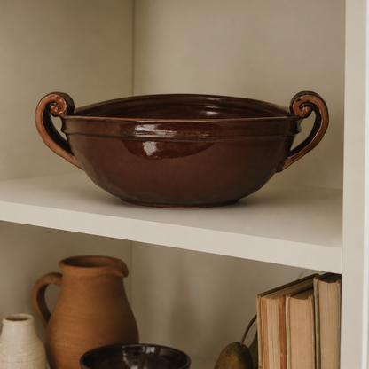 Chestnut Glazed Stoneware Bowl with Handles | Rustic Ceramic Bowl
