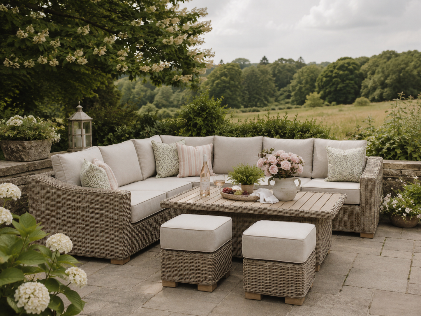 Capri Outdoor Large Corner Set With Riser Table + 2 Stools