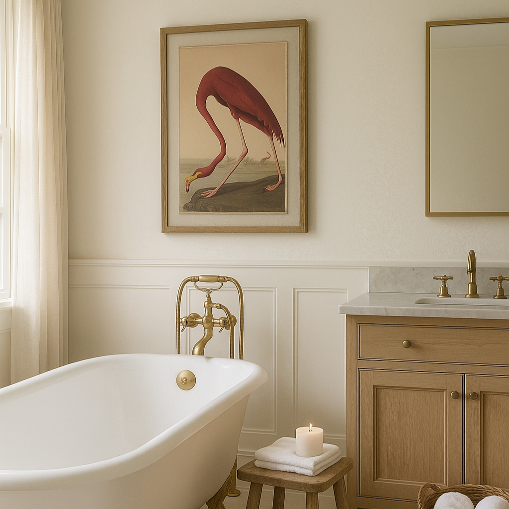 Flora & Fauna Collection Flamingo On Linen In Beaded Frame
