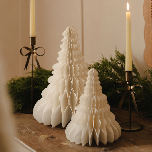 Set of two white paper Christmas trees