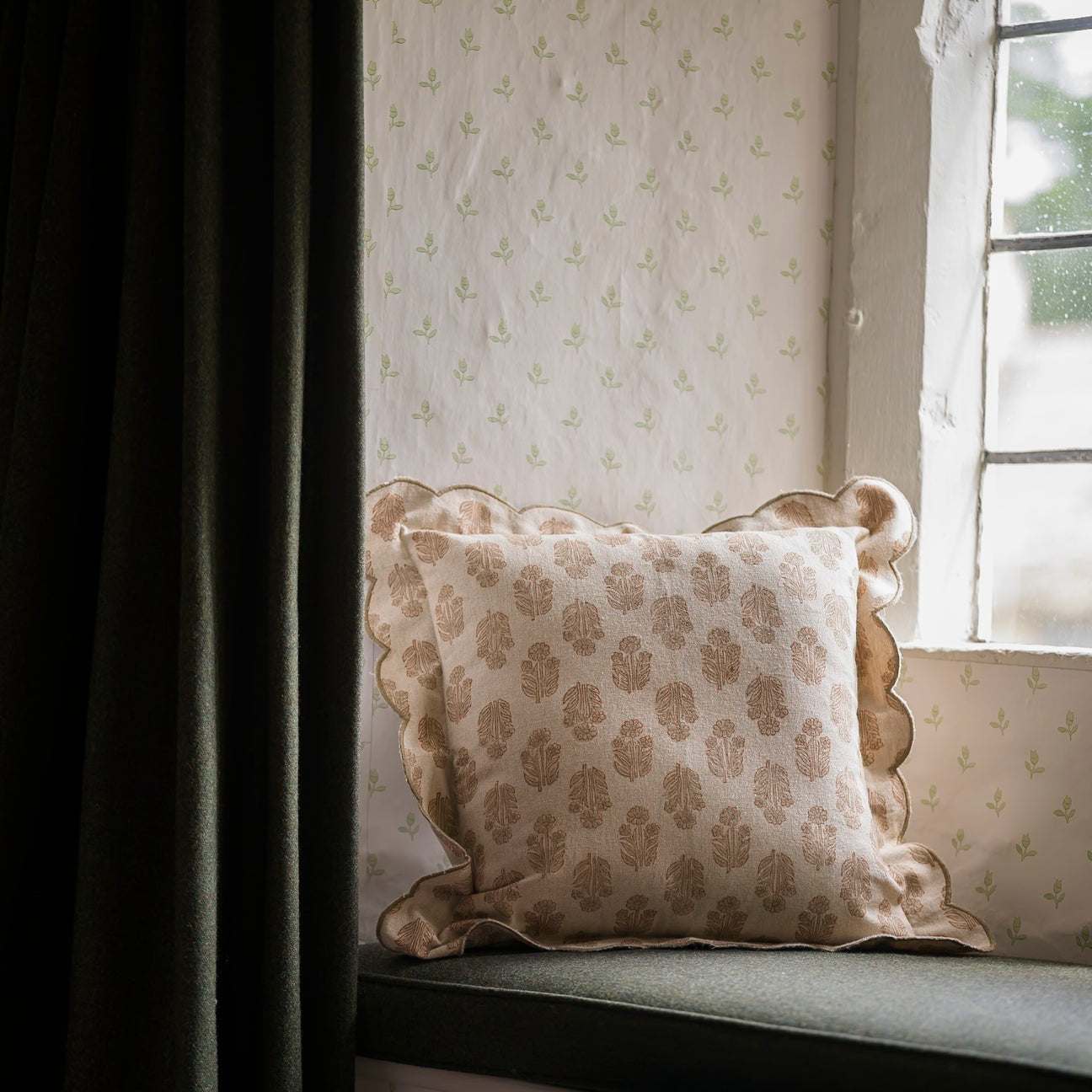 Scallop Block Print Cushion – Taupe