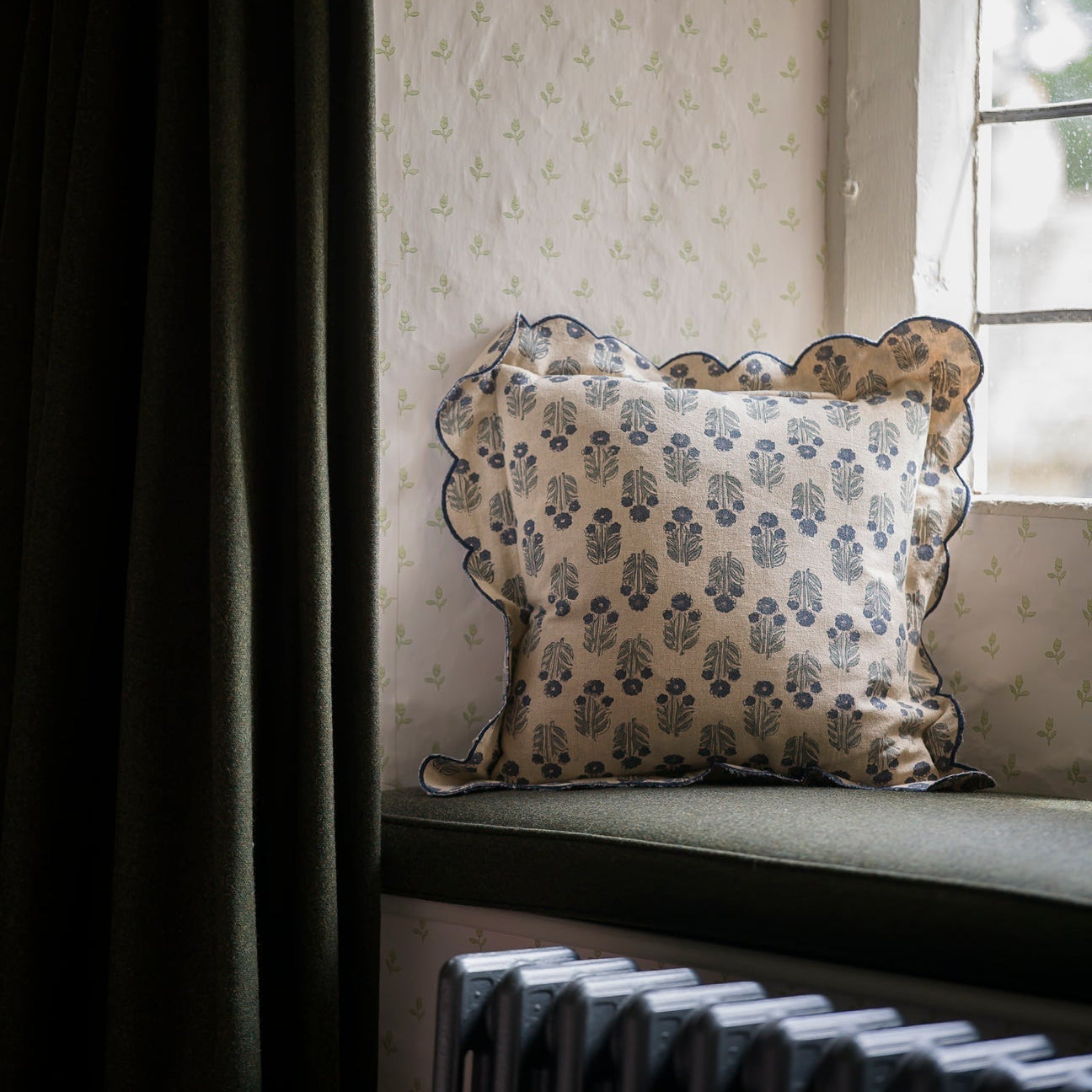 Scallop Block Print Cushion – Denim