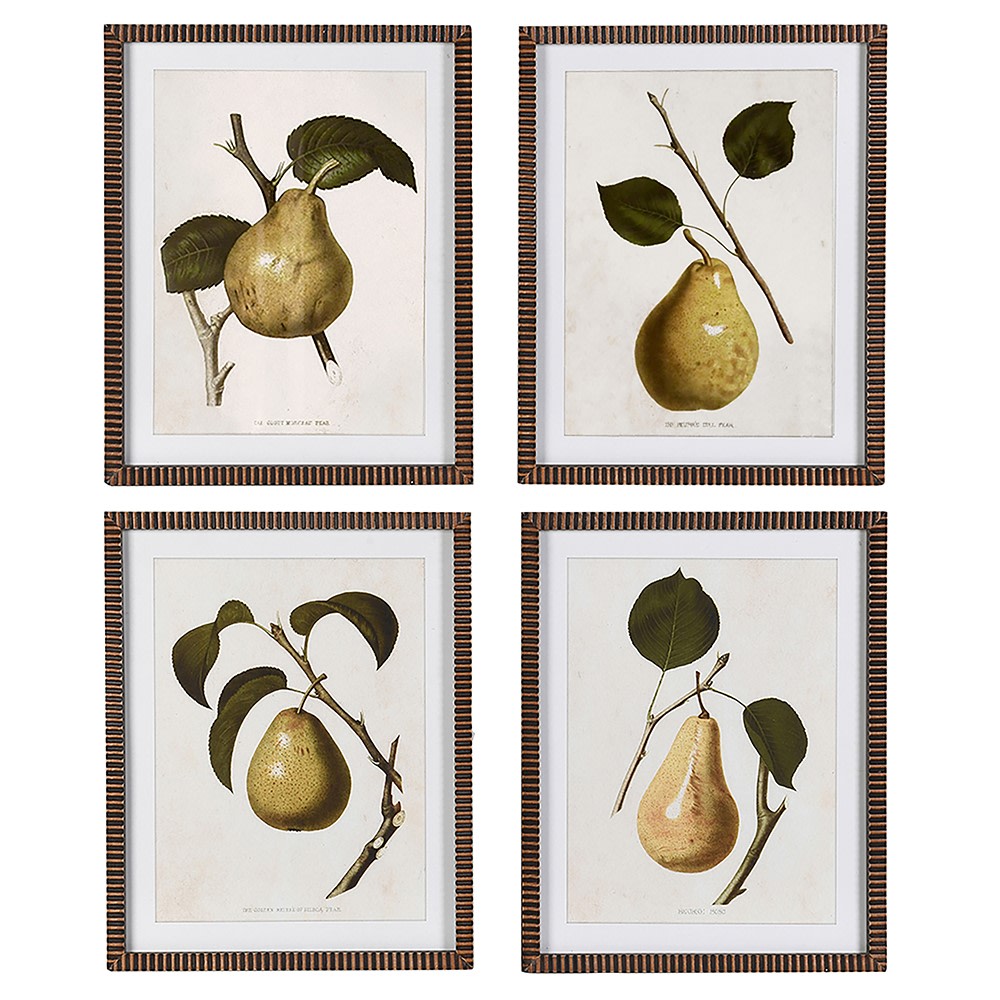 Pear Artwork in Striped Frame  | Set of Four