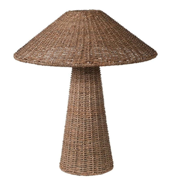 A striking elegant rattan lamp with rattan coolie shade.