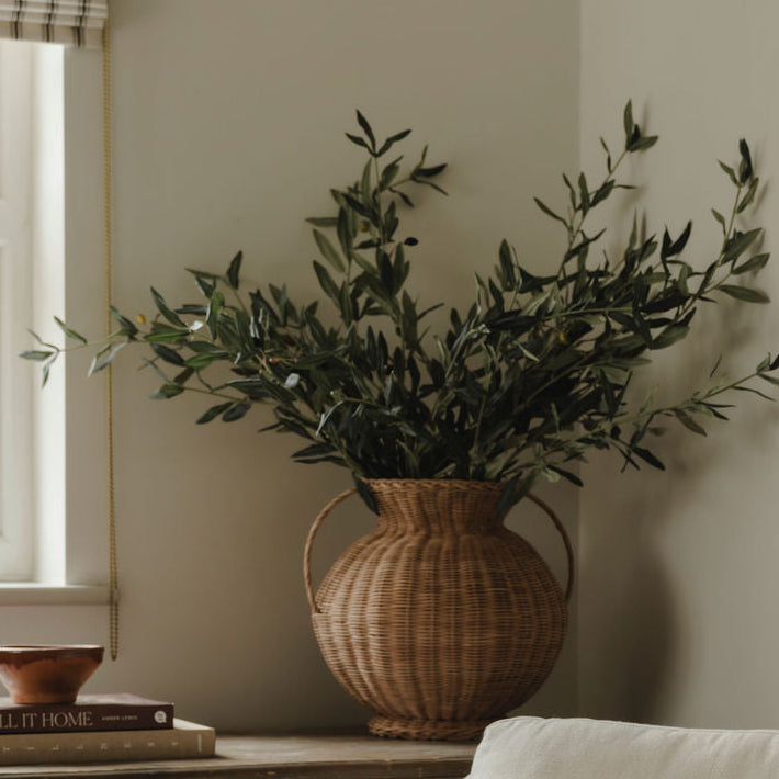 Medium Woven Vase and Olive Stems - Worth $147.50 Bundle Price $118 Save 20%
