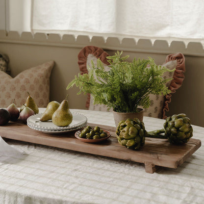 Large long recycled elm serving board with rustic wood grain