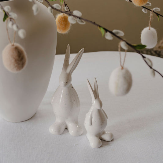 Set of 2 Ceramic White Hares