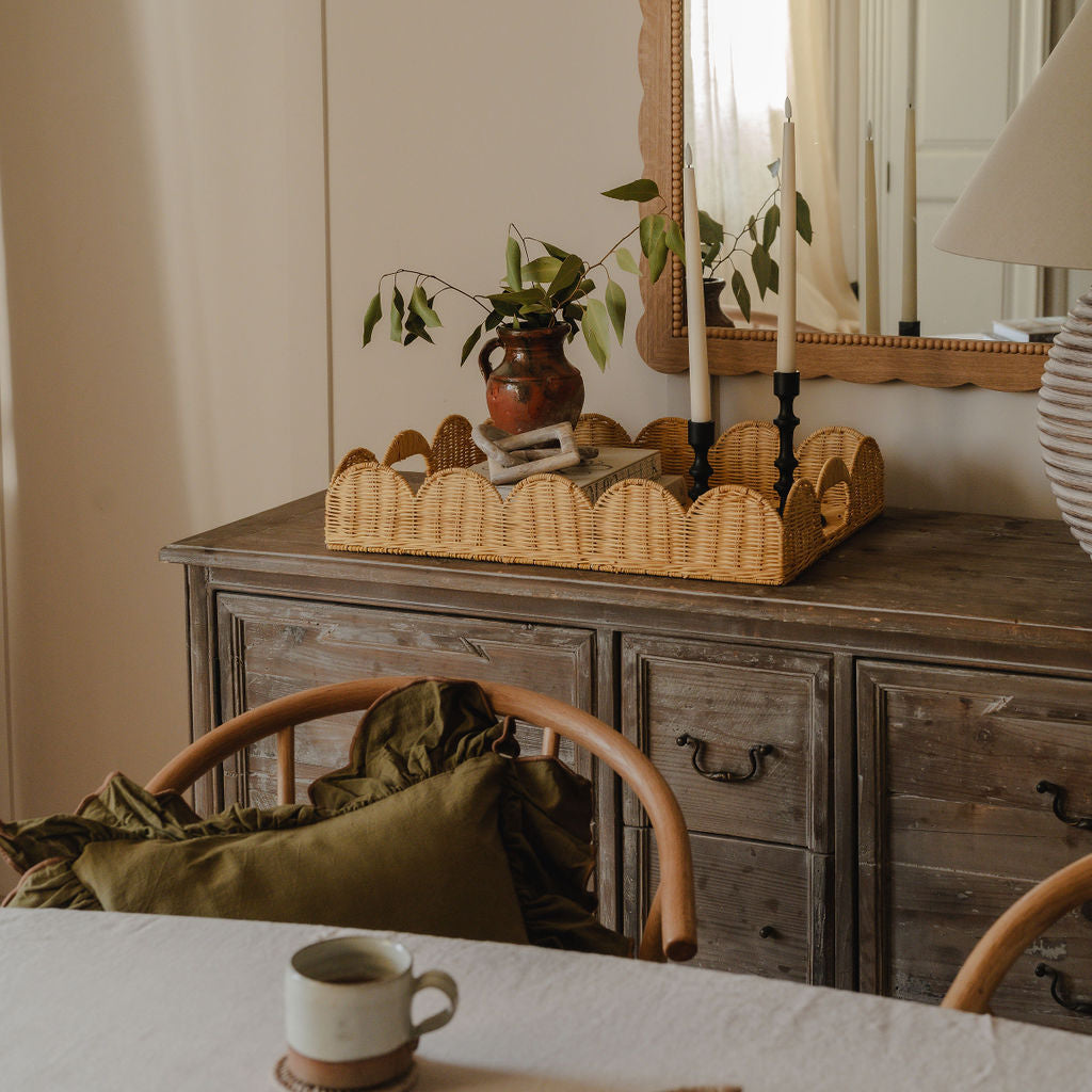 (Slight Seconds) Large Scalloped Wicker Tray