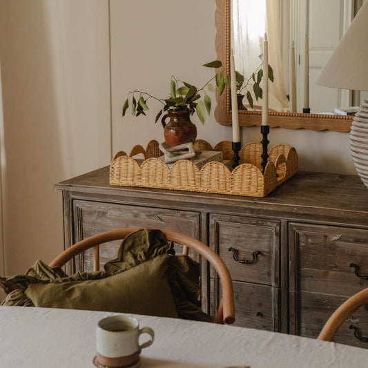 (Slight Seconds) Large Scalloped Wicker Tray