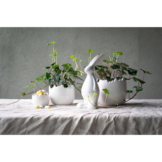 Set of 2 Ceramic White Speckled Cracked Egg Planters